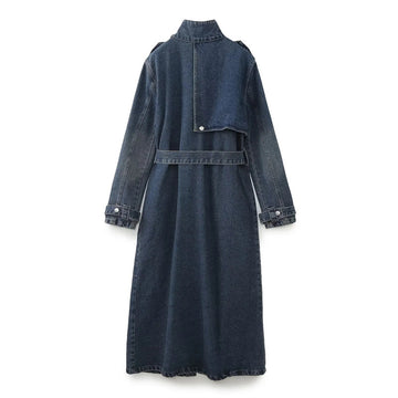 Women's Classic Style Fashion Loose Denim Trench Coat - Image 2