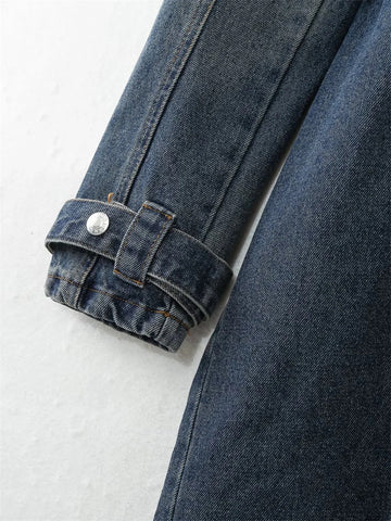 Women's Classic Style Fashion Loose Denim Trench Coat - Image 3