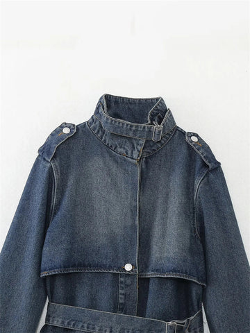 Women's Classic Style Fashion Loose Denim Trench Coat - Image 5