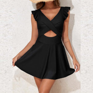Conservative Color Contrast Patchwork Swimsuit For Women
